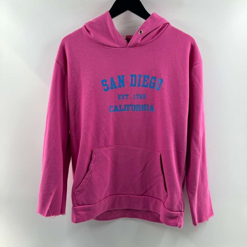 San Diego California Large Hot Pink Graphic Hoodie with Blue Lettering
